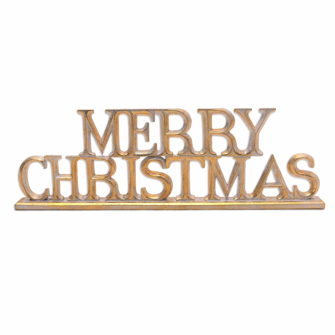 Distressed Gold-Tone Wood Accent  - Merry Christmas