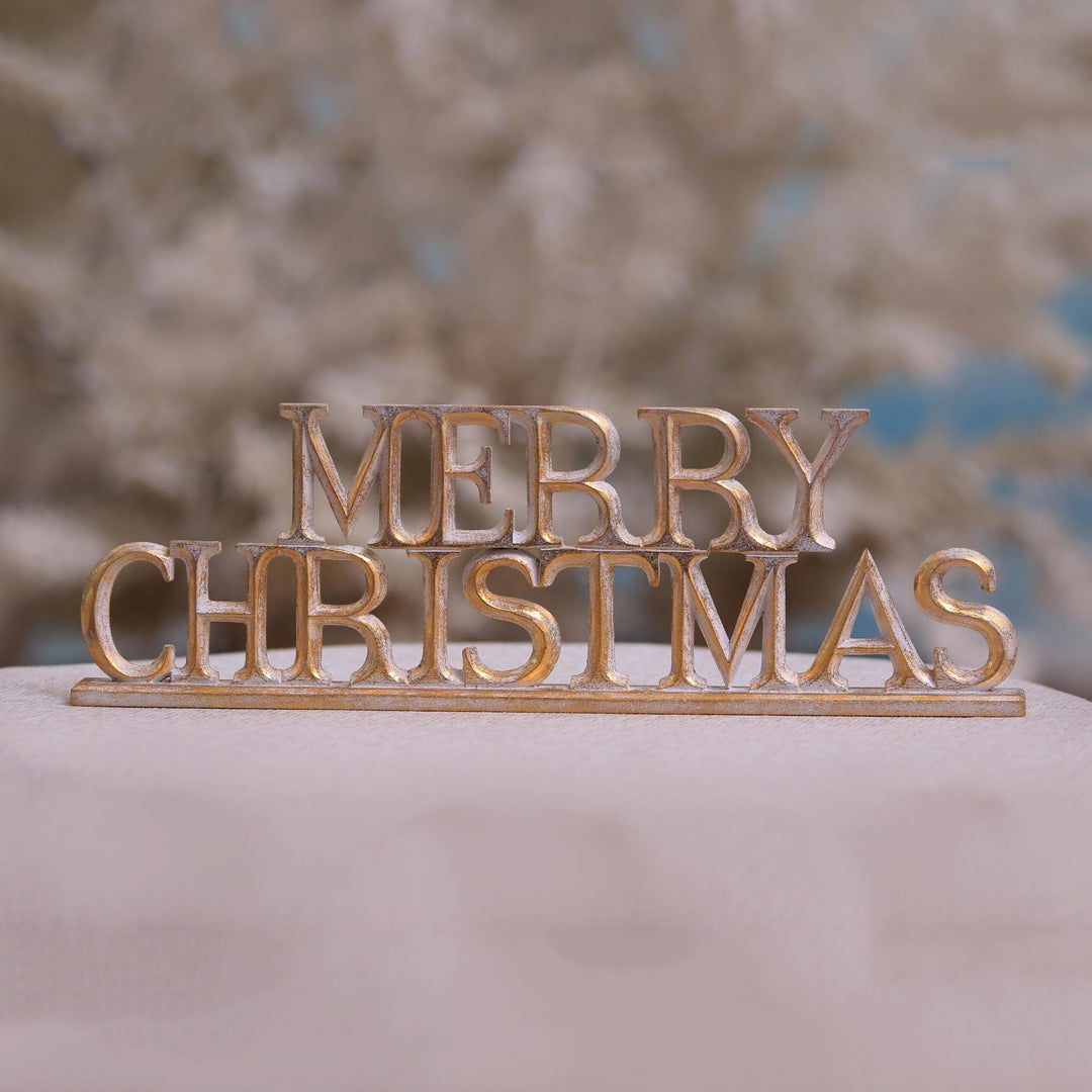 Distressed Gold-Tone Wood Accent  - Merry Christmas