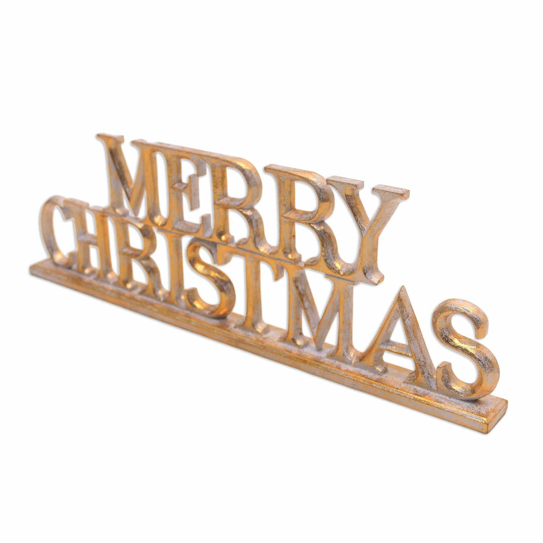 Distressed Gold-Tone Wood Accent  - Merry Christmas