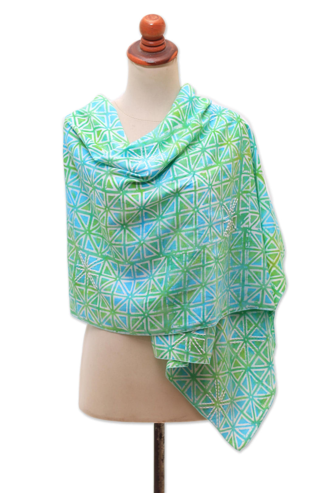 Geometric Hand-Stamped Batik Rayon Shawl - Elegant Pave