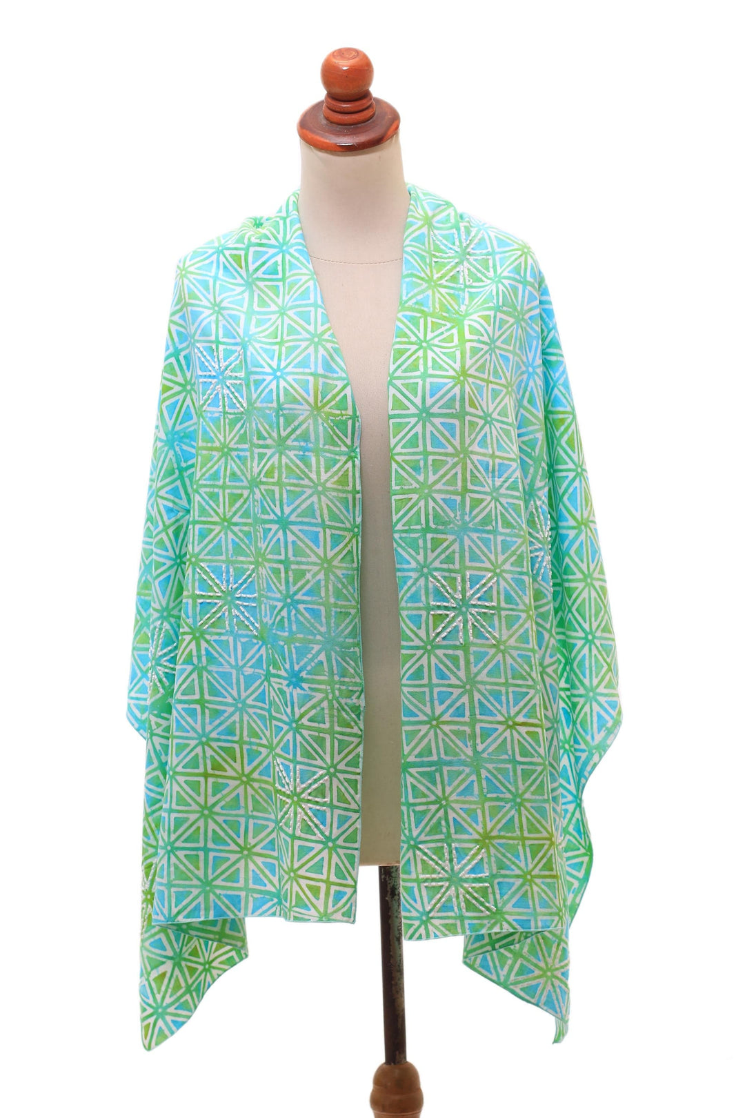 Geometric Hand-Stamped Batik Rayon Shawl - Elegant Pave