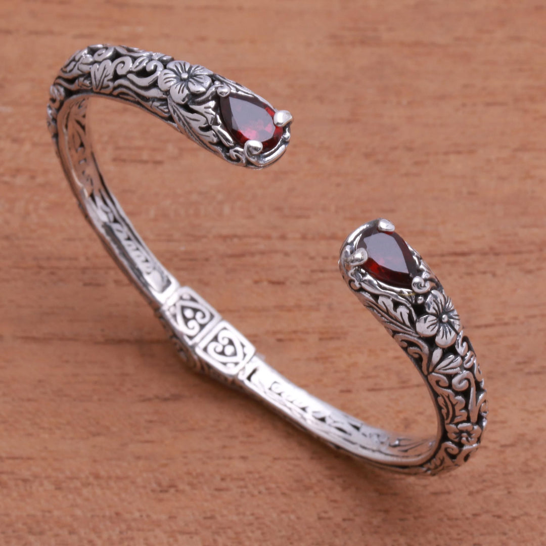 Floral Garnet Cuff Bracelet Crafted - Hint of Twilight