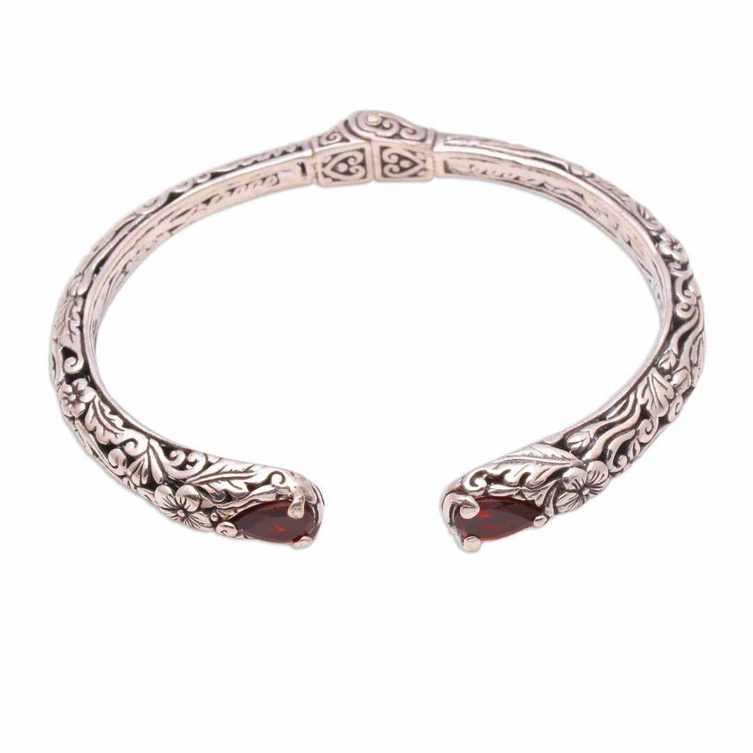 Floral Garnet Cuff Bracelet Crafted - Hint of Twilight
