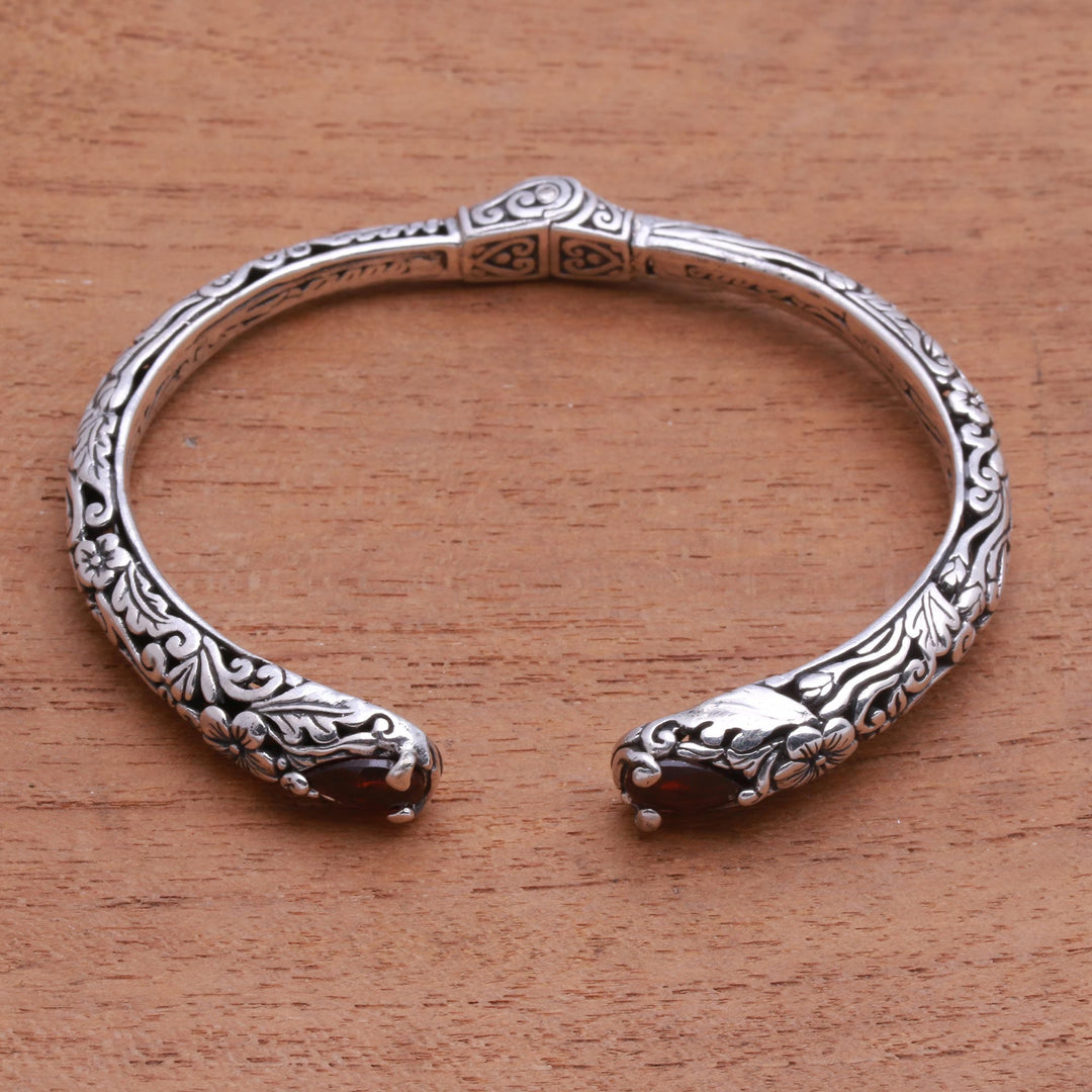 Floral Garnet Cuff Bracelet Crafted - Hint of Twilight