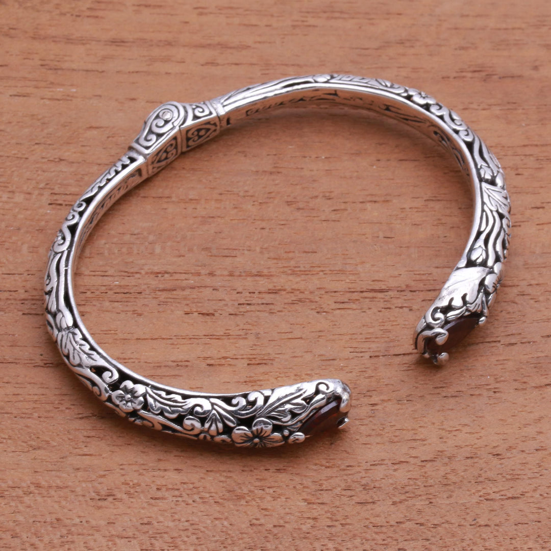 Floral Garnet Cuff Bracelet Crafted - Hint of Twilight