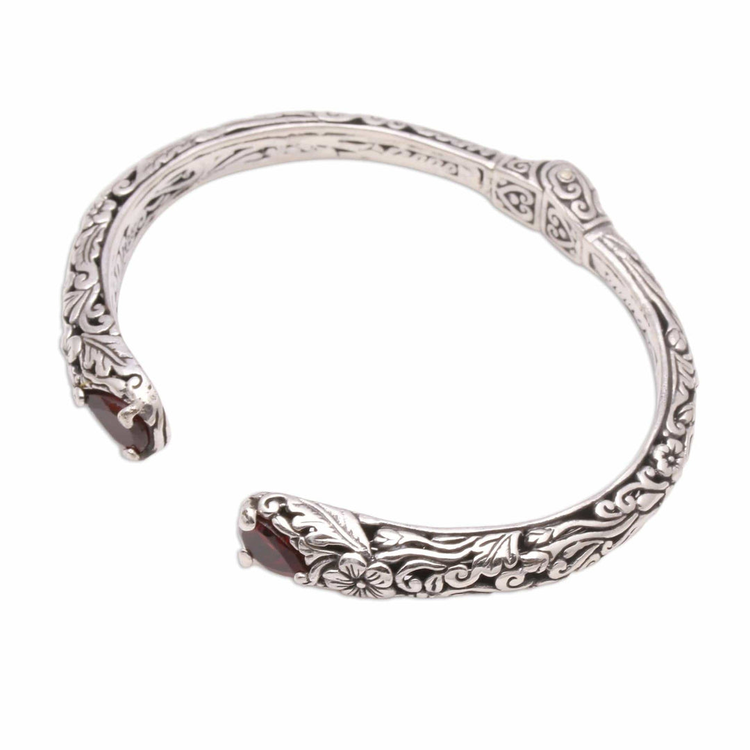 Floral Garnet Cuff Bracelet Crafted - Hint of Twilight