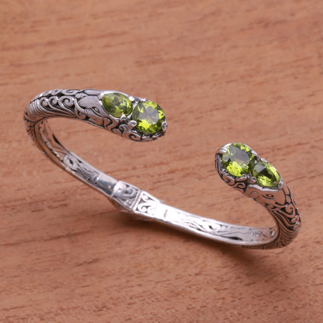Elephant Motif Peridot Cuff Bracelet - Elephant's Treasure