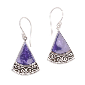 Sterling Silver and Purple Resin Dangle Earrings - Mystical Triangles