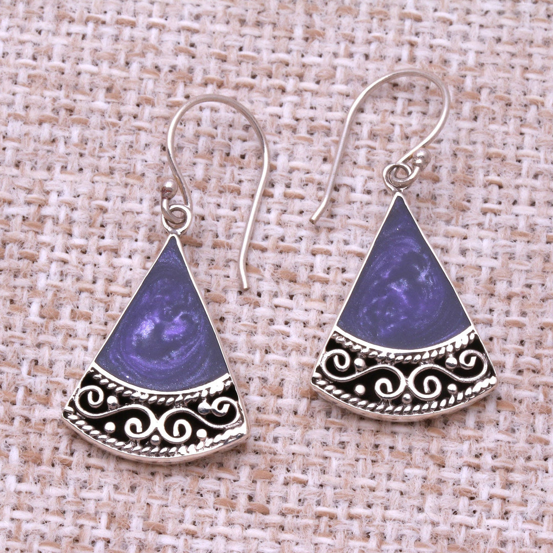 Sterling Silver and Purple Resin Dangle Earrings - Mystical Triangles