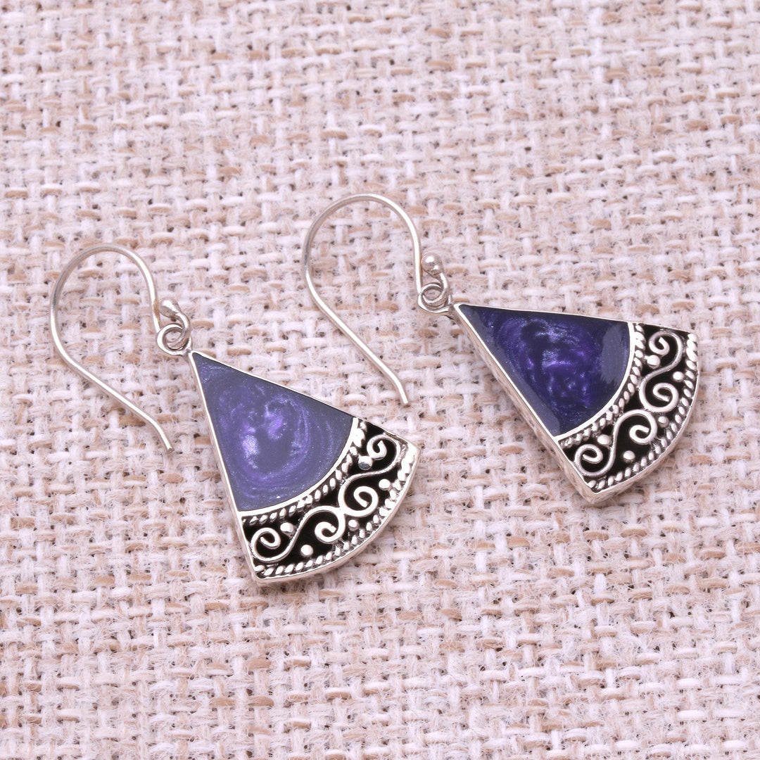 Sterling Silver and Purple Resin Dangle Earrings - Mystical Triangles