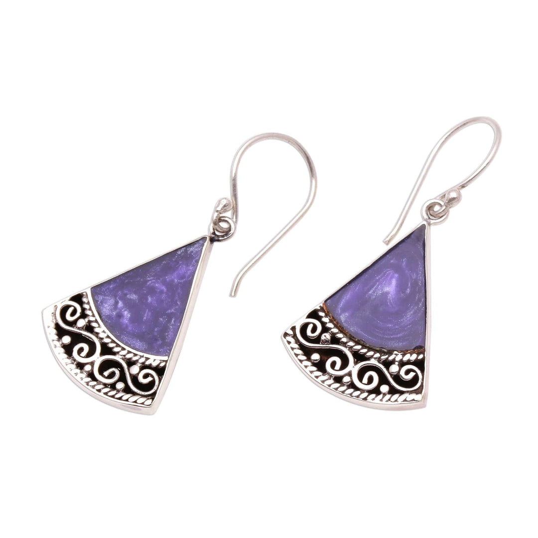 Sterling Silver and Purple Resin Dangle Earrings - Mystical Triangles