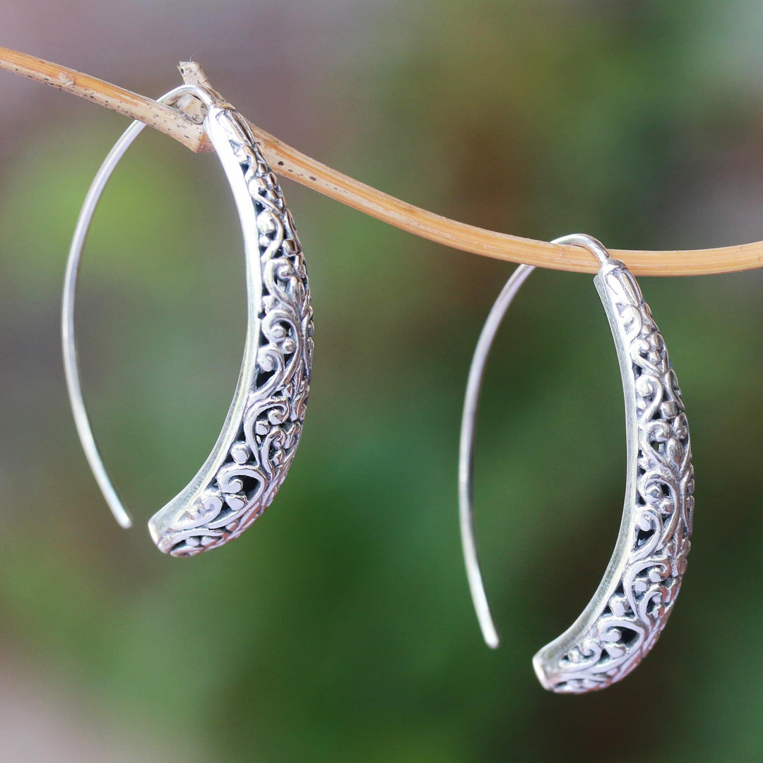 Vine Pattern Sterling Silver Drop Earrings - Vine Descent