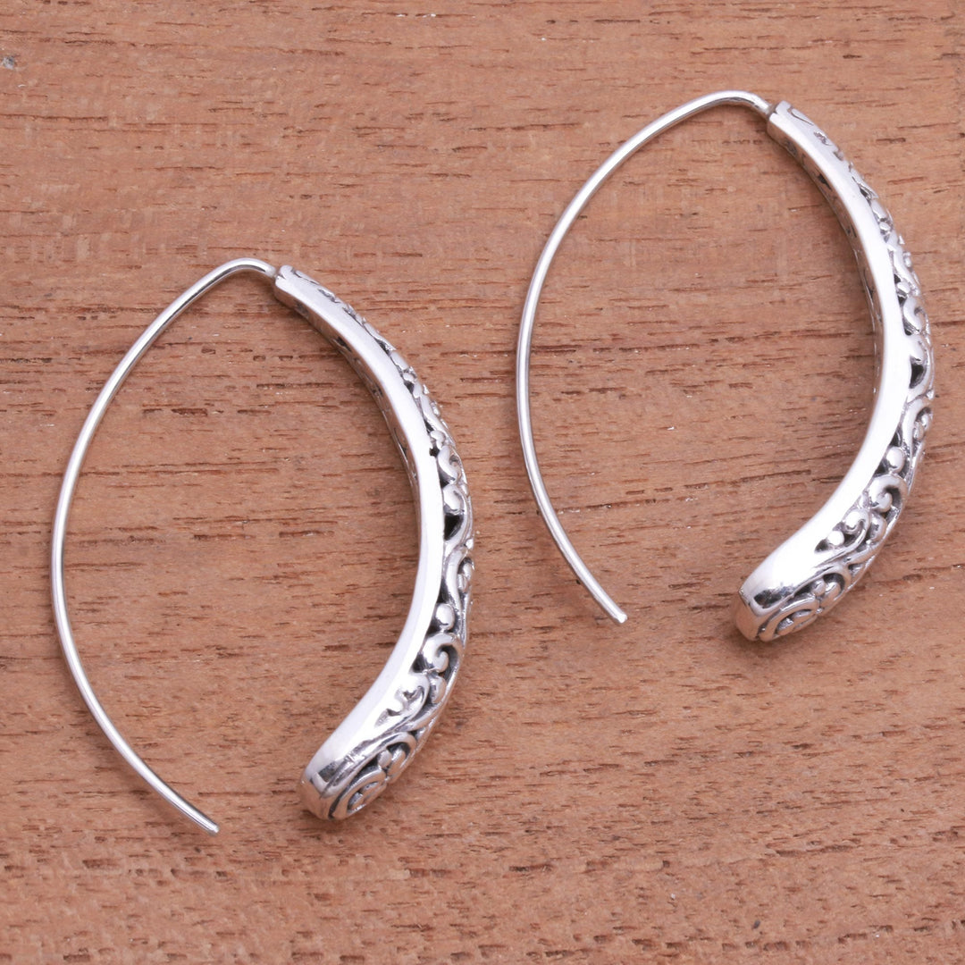Vine Pattern Sterling Silver Drop Earrings - Vine Descent