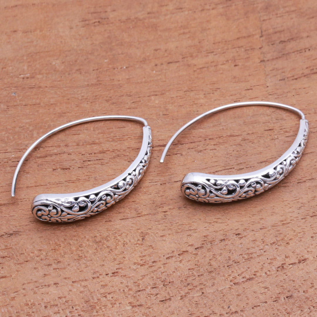 Vine Pattern Sterling Silver Drop Earrings - Vine Descent