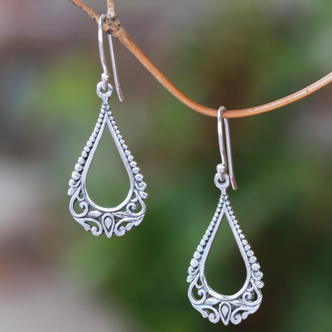 Patterned Drop-Shaped Sterling Silver Dangle Earrings - Beauty Arises