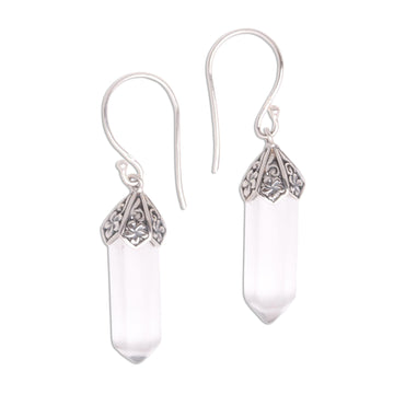 Floral Clear Quartz Dangle Earrings - Clear Crystals