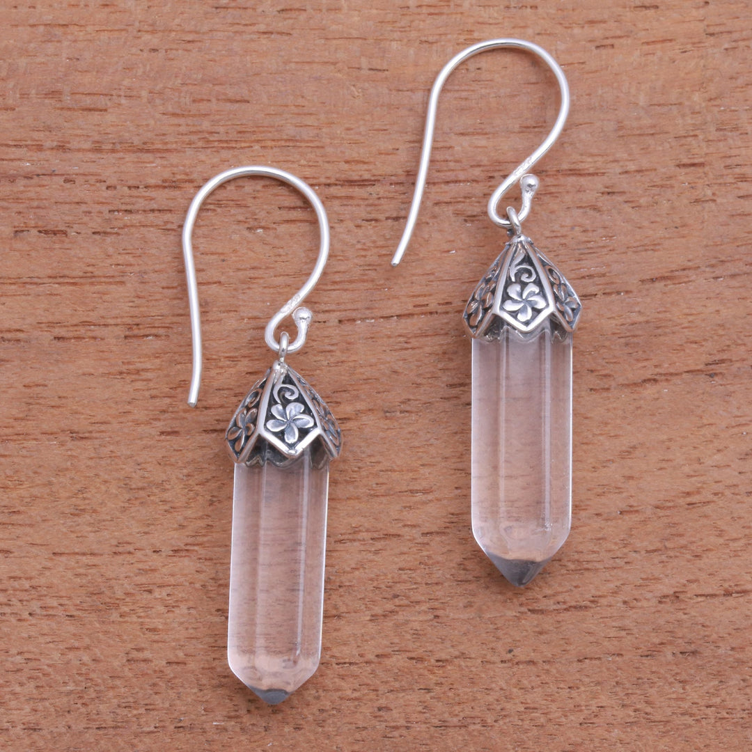 Floral Clear Quartz Dangle Earrings - Clear Crystals