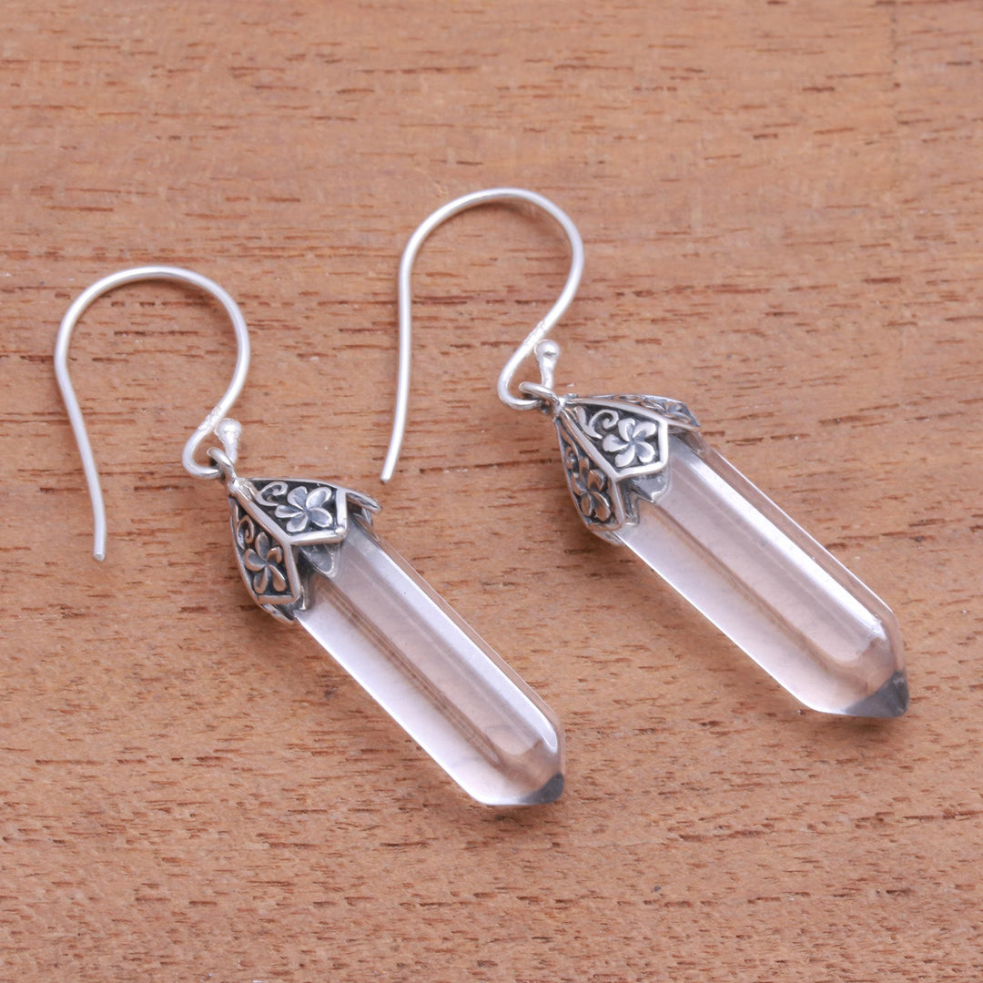 Floral Clear Quartz Dangle Earrings - Clear Crystals