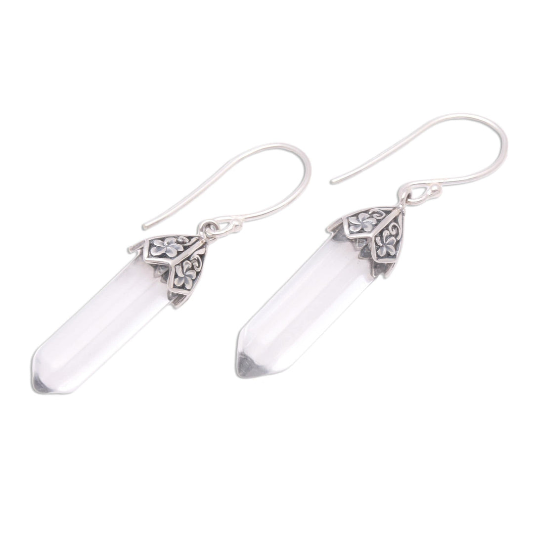 Floral Clear Quartz Dangle Earrings - Clear Crystals