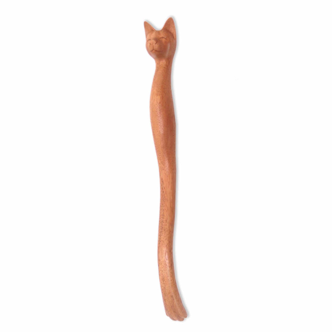 Cat-Themed Natural Wood Back Scratcher - Helpful Cat