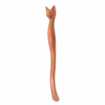 Cat-Themed Natural Wood Back Scratcher - Helpful Cat