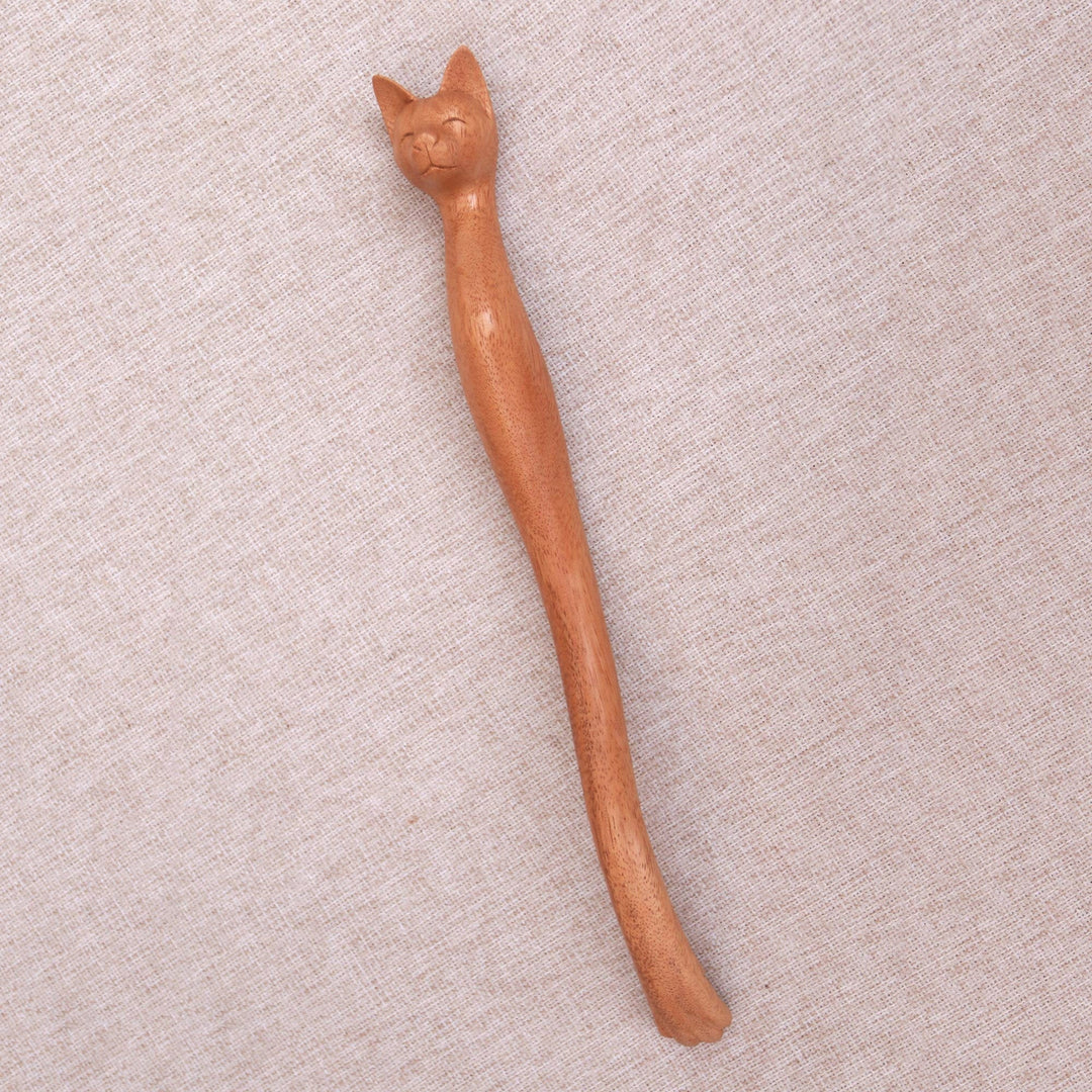 Cat-Themed Natural Wood Back Scratcher - Helpful Cat