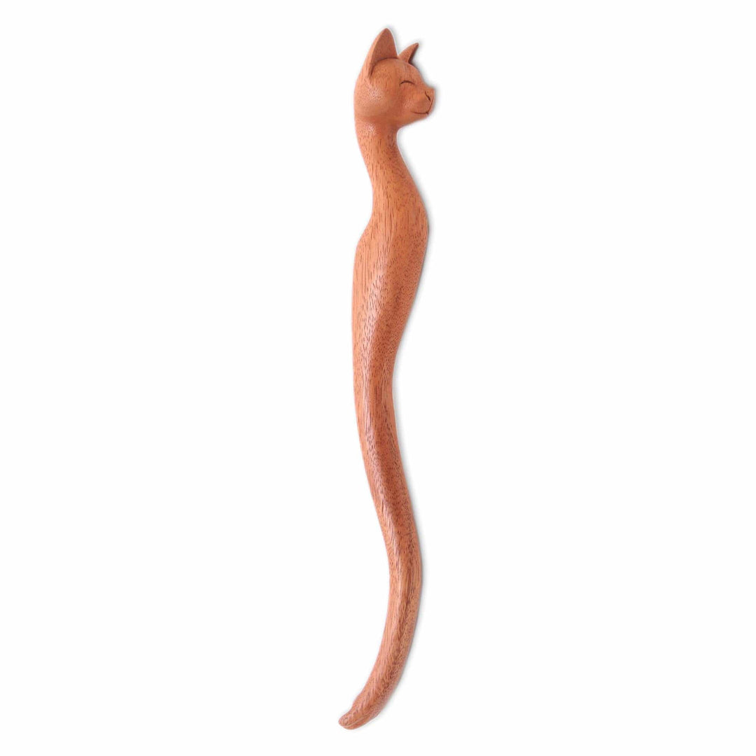 Cat-Themed Natural Wood Back Scratcher - Helpful Cat