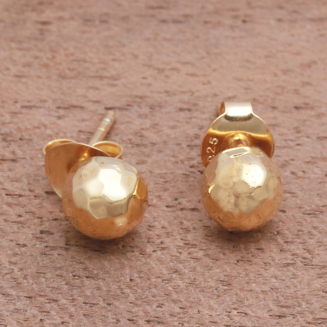 Domed Gold Plated Sterling Silver Stud Earrings - Hammered Domes