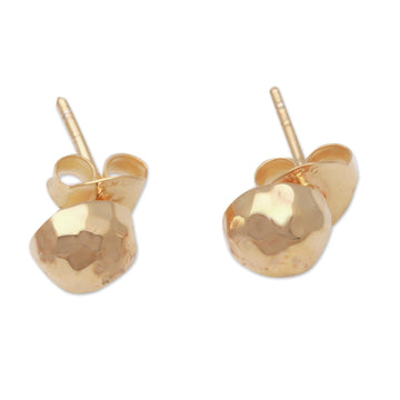 Domed Gold Plated Sterling Silver Stud Earrings - Hammered Domes