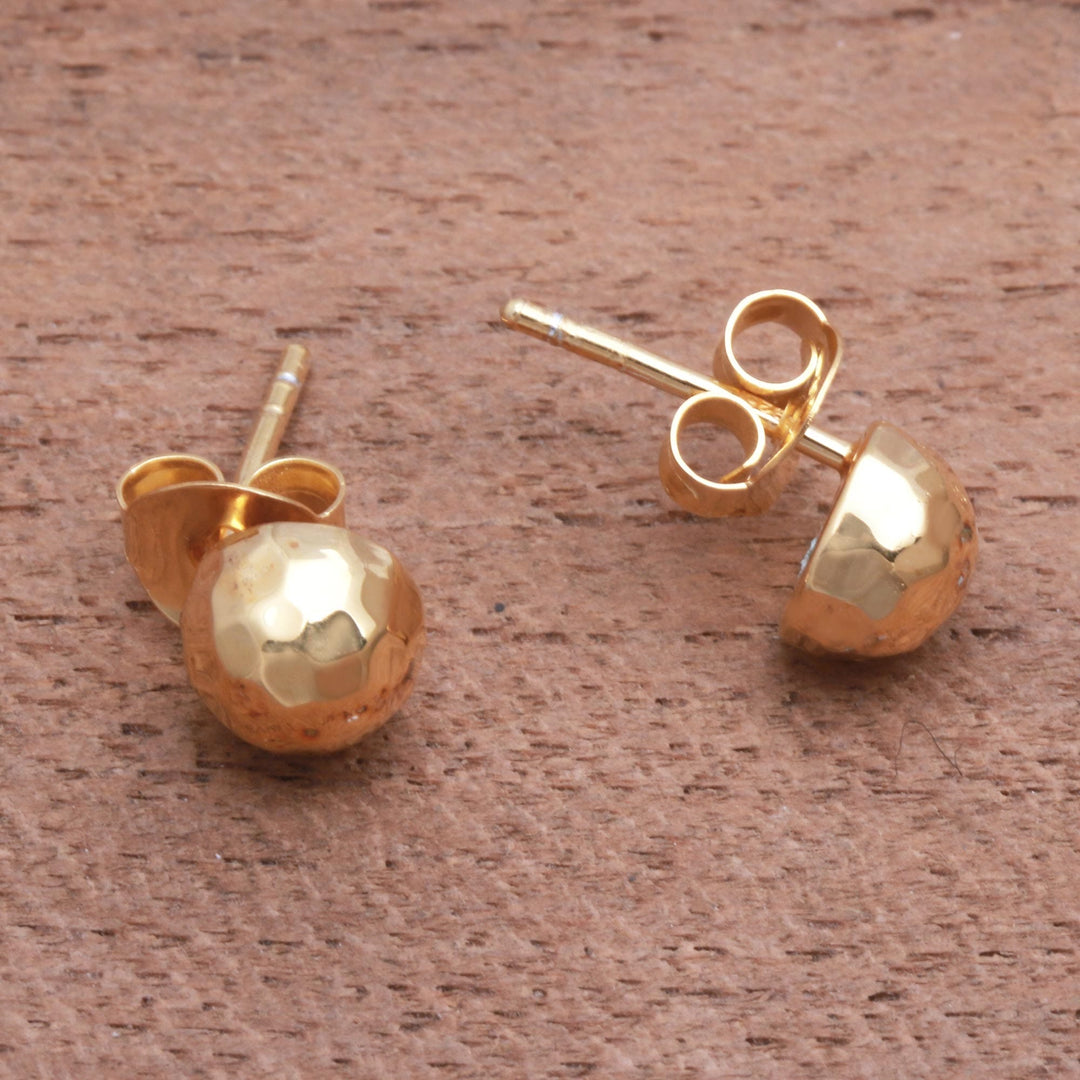 Domed Gold Plated Sterling Silver Stud Earrings - Hammered Domes