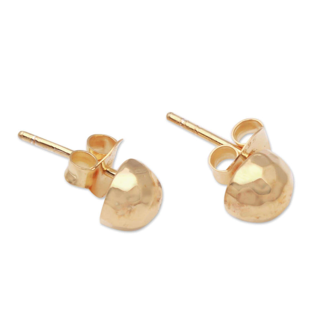 Domed Gold Plated Sterling Silver Stud Earrings - Hammered Domes