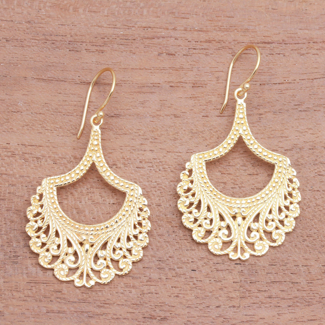 Curl Pattern Gold Plated Sterling Silver Dangle Earrings - Jagaraga Glimpse