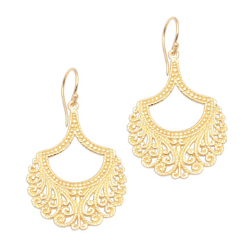 Curl Pattern Gold Plated Sterling Silver Dangle Earrings - Jagaraga Glimpse