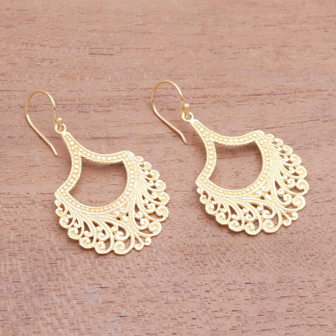 Curl Pattern Gold Plated Sterling Silver Dangle Earrings - Jagaraga Glimpse