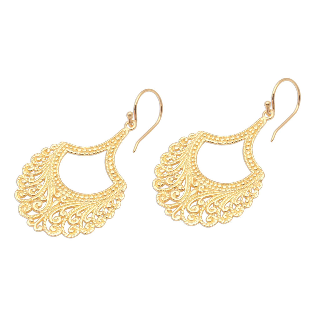 Curl Pattern Gold Plated Sterling Silver Dangle Earrings - Jagaraga Glimpse