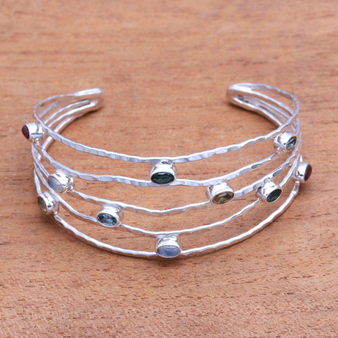 Multi-Gemstone Cuff Bracelet Crafted in Bali - Flow of Stars
