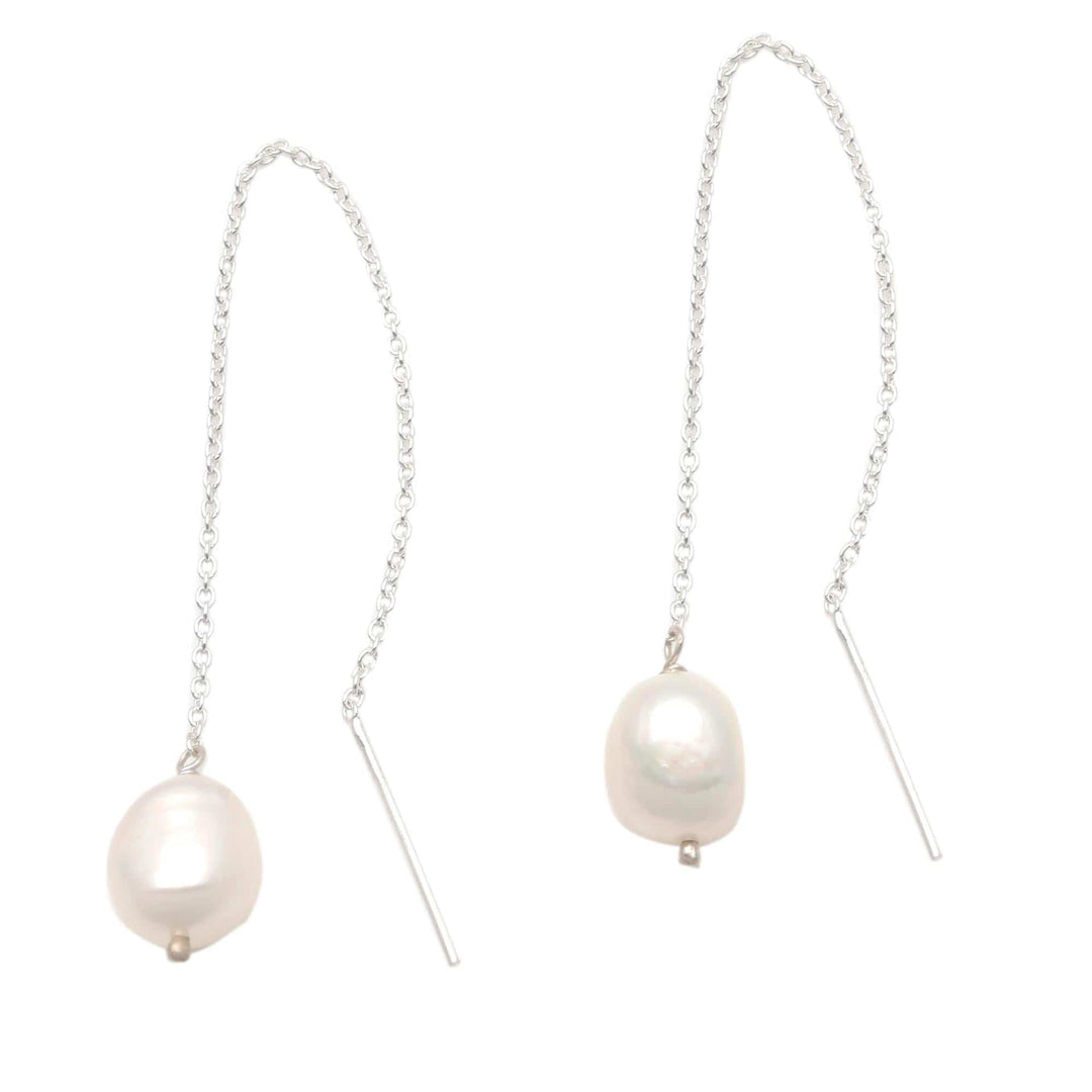 Cultured Pearl Threader Earrings Crafted in Bali - Lantern Light