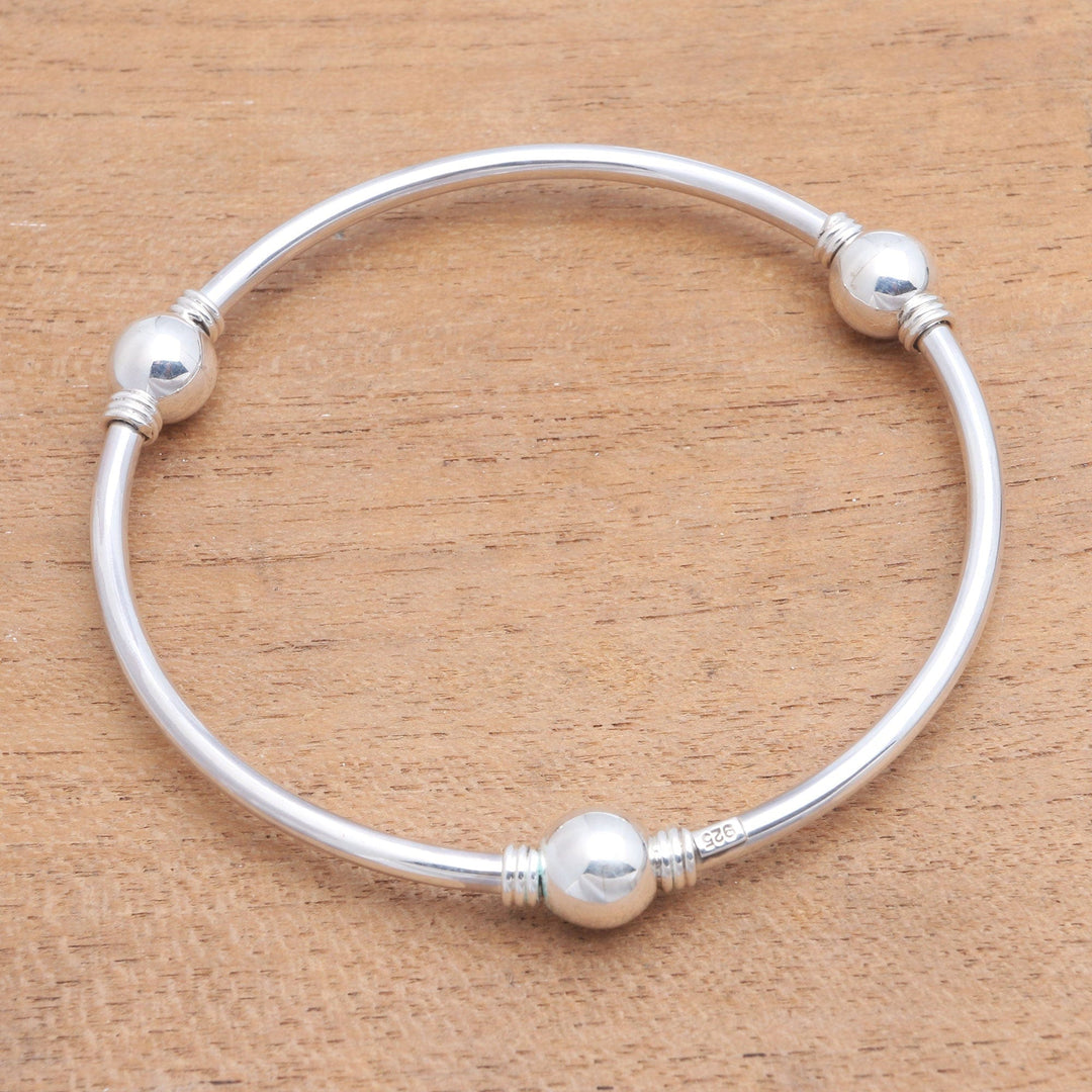 Orb Motif Sterling Silver Bangle Bracelet - Round Trio