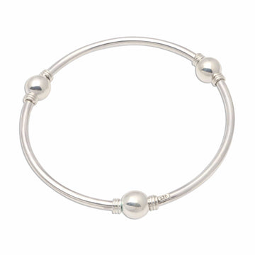 Orb Motif Sterling Silver Bangle Bracelet - Round Trio