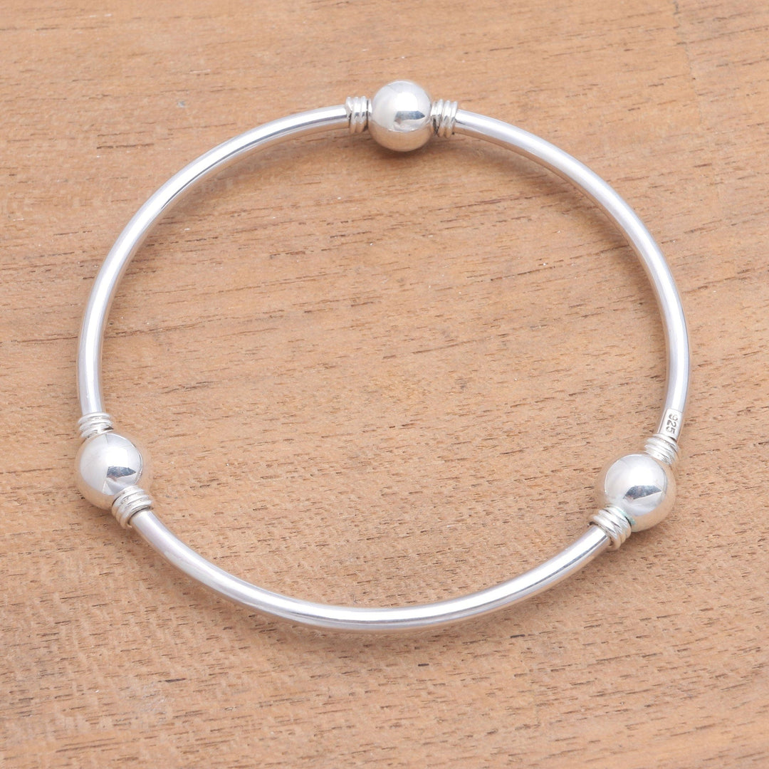 Orb Motif Sterling Silver Bangle Bracelet - Round Trio