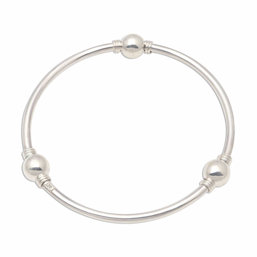 Orb Motif Sterling Silver Bangle Bracelet - Round Trio