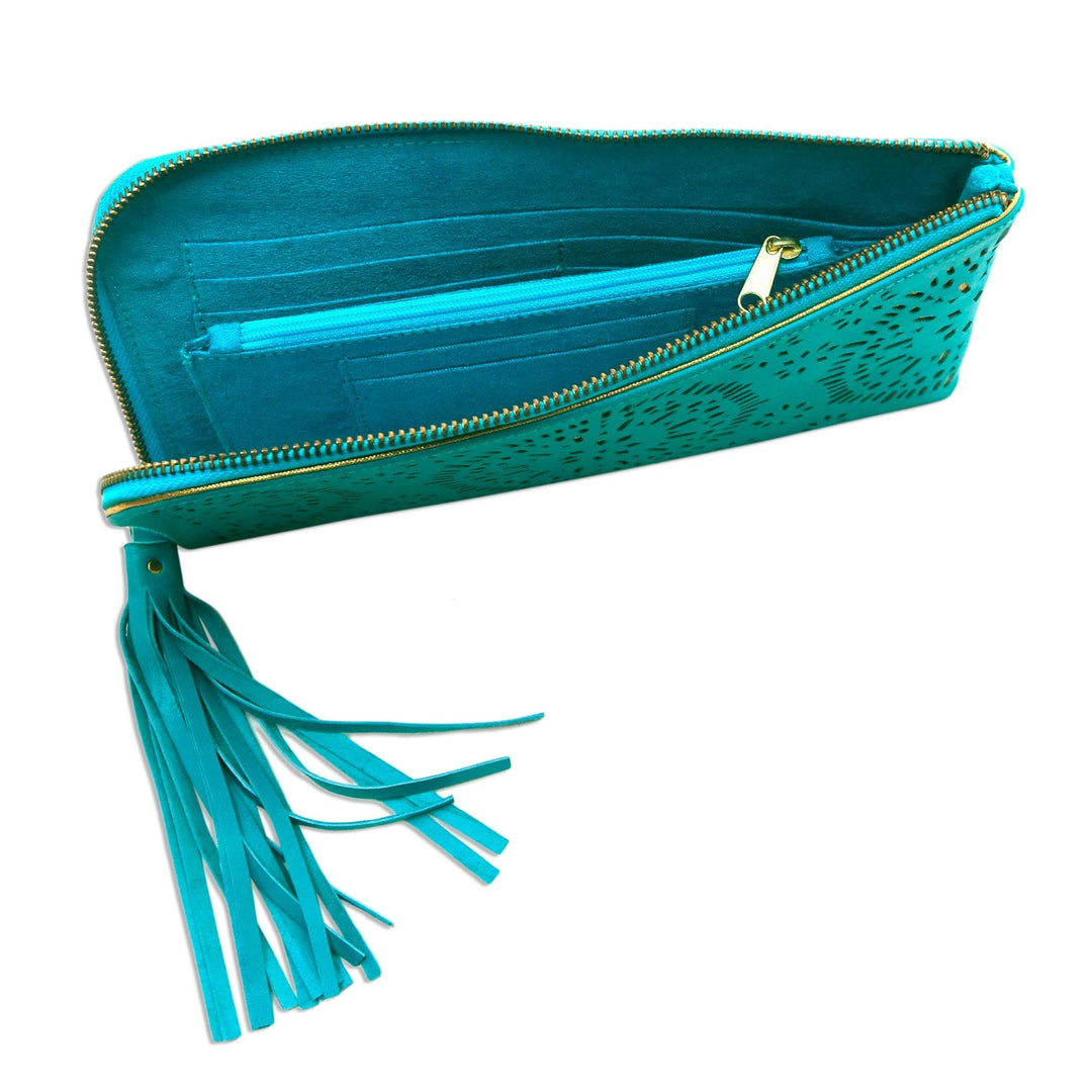 Leather Clutch - Borobudur Stars in Turquoise