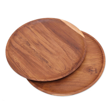 Handmade Natural Teak Wood Plates (14 Ine, Pair) - Natural Appetite