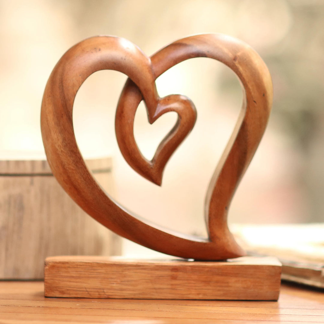 Heart-Shaped Suar Wood Sculpture by Artisans - Little Heart