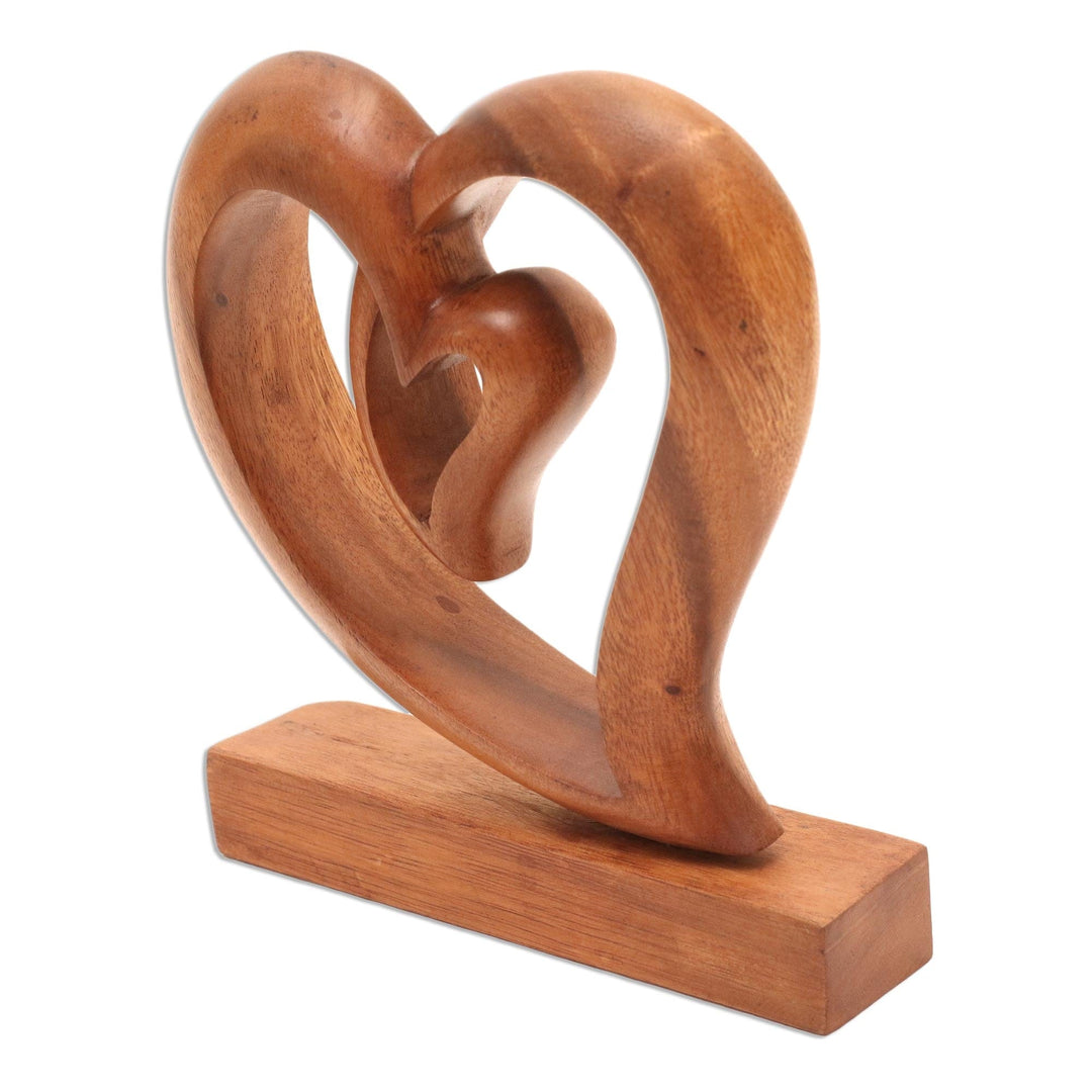 Heart-Shaped Suar Wood Sculpture by Artisans - Little Heart