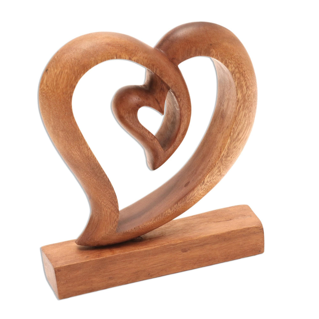 Heart-Shaped Suar Wood Sculpture by Artisans - Little Heart