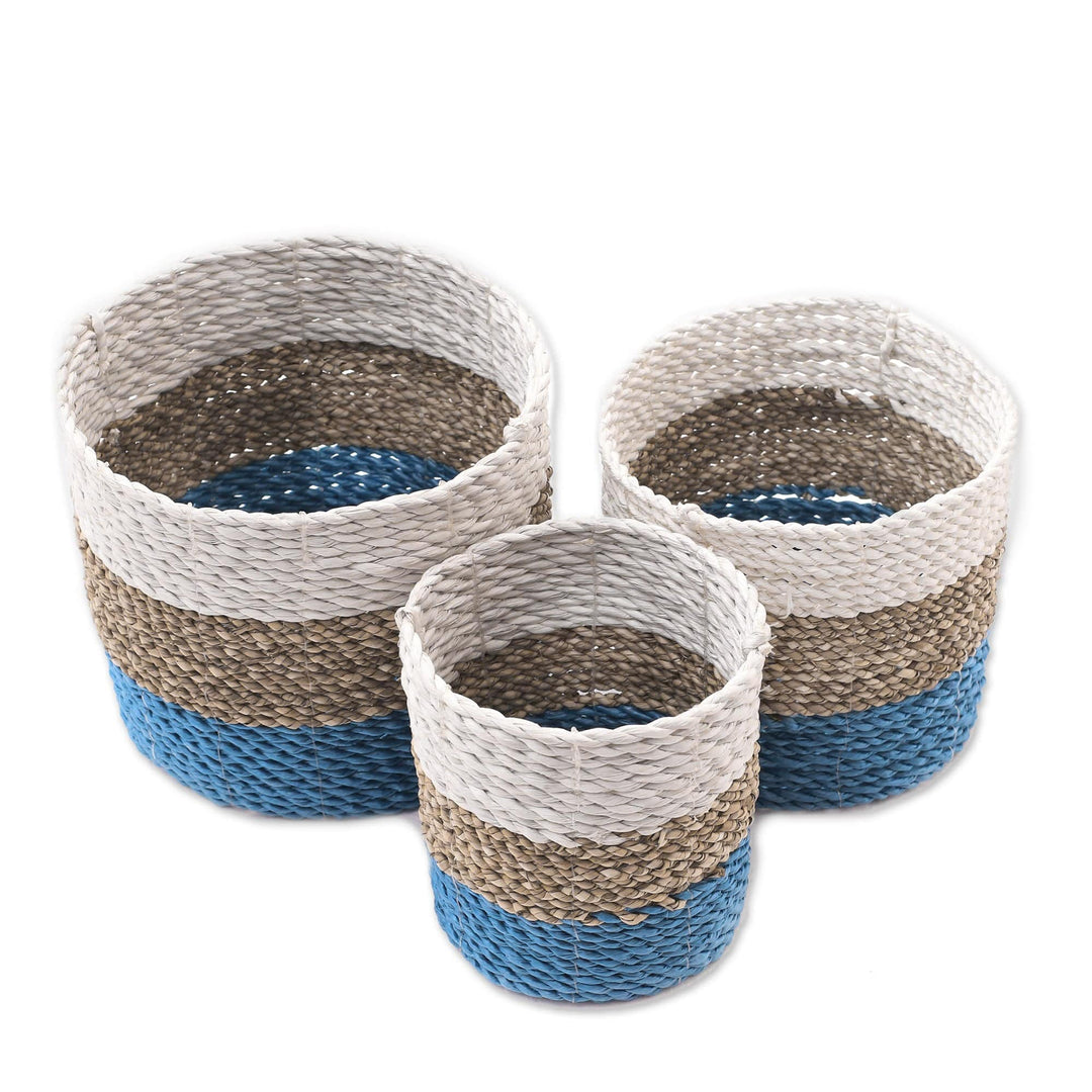Set of 3 Handwoven Agel Grass Baskets from Indonesia - Nature's Trio