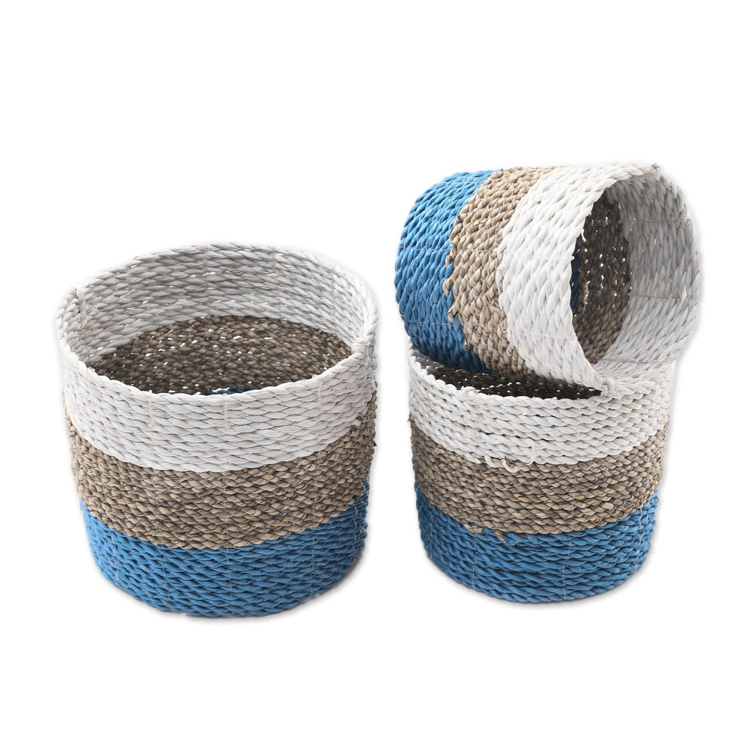 Set of 3 Handwoven Agel Grass Baskets from Indonesia - Nature's Trio