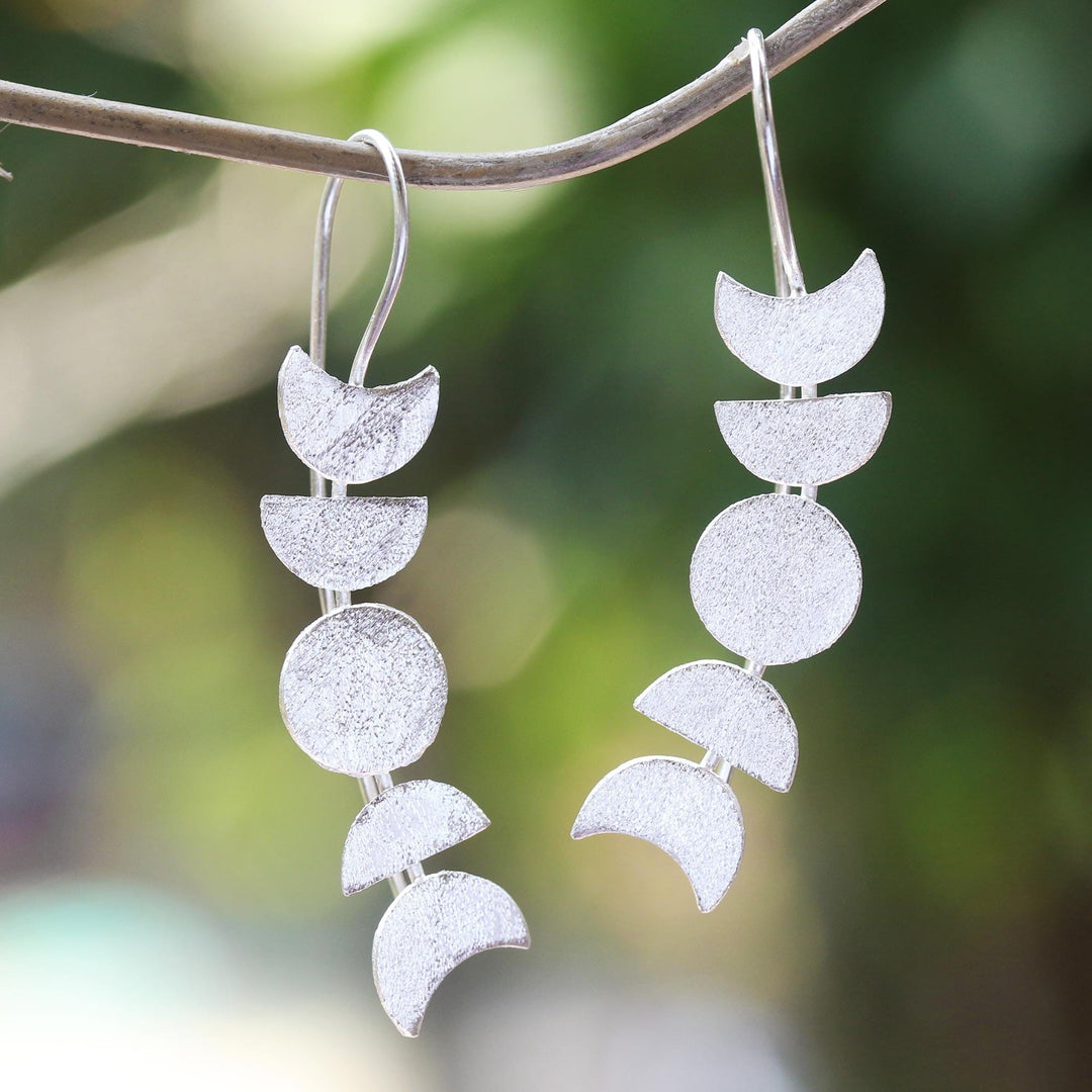 Moon-Inspired Sterling Silver Drop Earrings - Moon Time