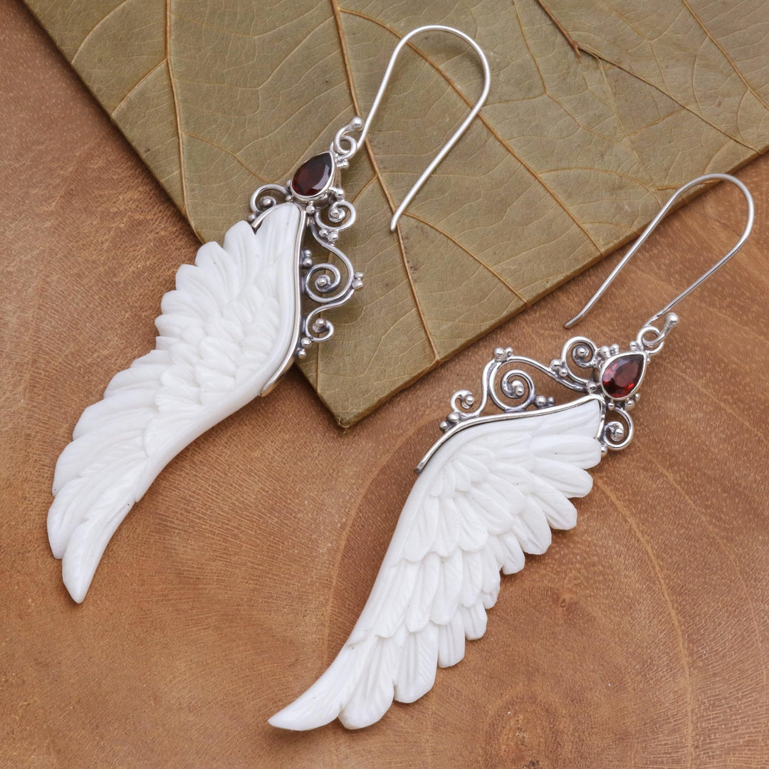 Garnet Wing Dangle Earrings - Caressed Wings